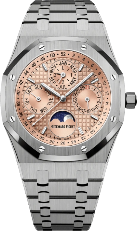 Audemars Piguet,Royal Oak 41mm,41mm,Titanium,Salmon,Automatic,Moonphase,Perpetual Calendar,Month,Date,40hours,In-house Caliber,26615TI,26615TI.OO.1220TI.01