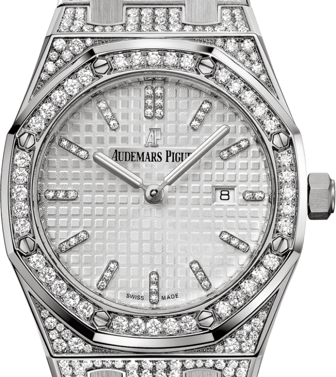 Audemars Piguet,Royal Oak 33mm,33mm,White Gold,Silver,White,Quartz,Day,In-house Caliber,67652BC,67652BC.ZZ.1262BC.01