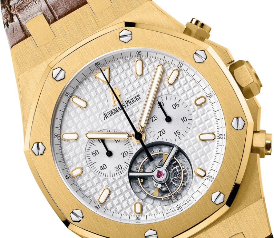 Audemars Piguet,Royal Oak 44mm,44mm,Yellow Gold,Silver,White,Handwound,Chronograph,Tourbillon,25977BA,25977BA.OO.D088CR.01