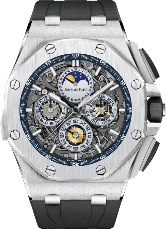 Audemars Piguet,Royal Oak Offshore 44mm,44mm,White Gold,Skeleton,Automatic,Chronograph,Moonphase,Perpetual Calendar,Month,45hours,In-house Caliber,26571BC,26571BC.OO.A002CA.01