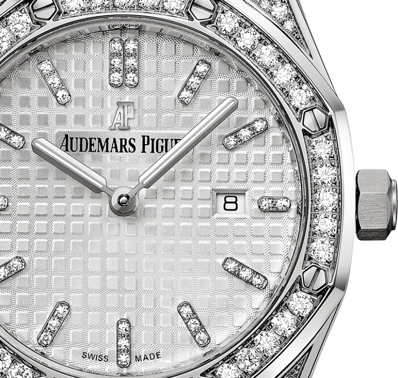 Audemars Piguet,Royal Oak 33mm,33mm,White Gold,Silver,White,Quartz,Day,In-house Caliber,67652BC,67652BC.ZZ.1262BC.01