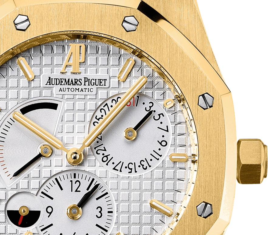 Audemars Piguet,Royal Oak 39mm,39mm,Yellow Gold,Silver,White,Silver White,Automatic,Day,Power Reserve Indicator,Dule Time,26120BA,26120BA.OO.D088CR.01