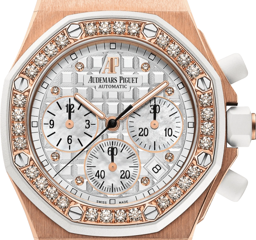 Audemars Piguet,Royal Oak Offshore 37mm,37mm,Pink Gold,Rubber,White,Silver,Automatic,Chronograph,Day,26048OK,26048OK.ZZ.D010CA.01