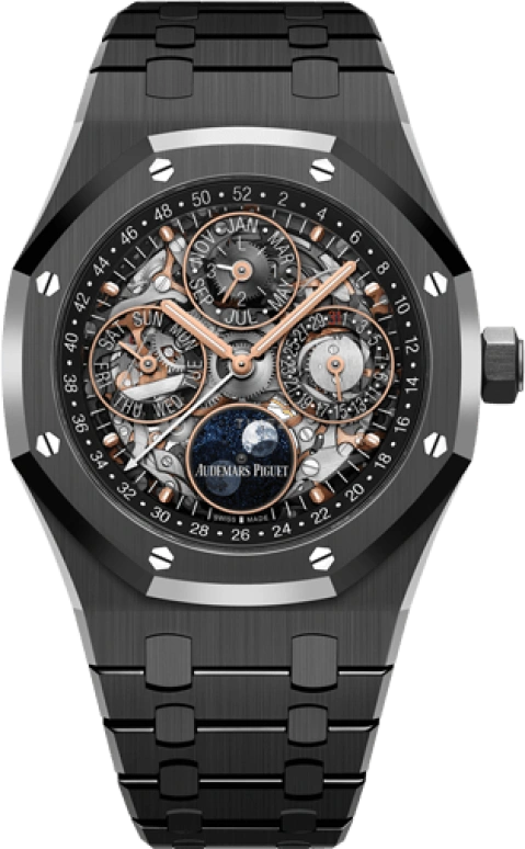 Audemars Piguet,Royal Oak 41mm,41mm,Titanium,Ceramic,Skeleton,Black,Automatic,Moonphase,Perpetual Calendar,Leap Year,Month,40hours,In-house Caliber,Wilber Pan,Will Pan,26585CE,26585CE.OO.1225CE.01