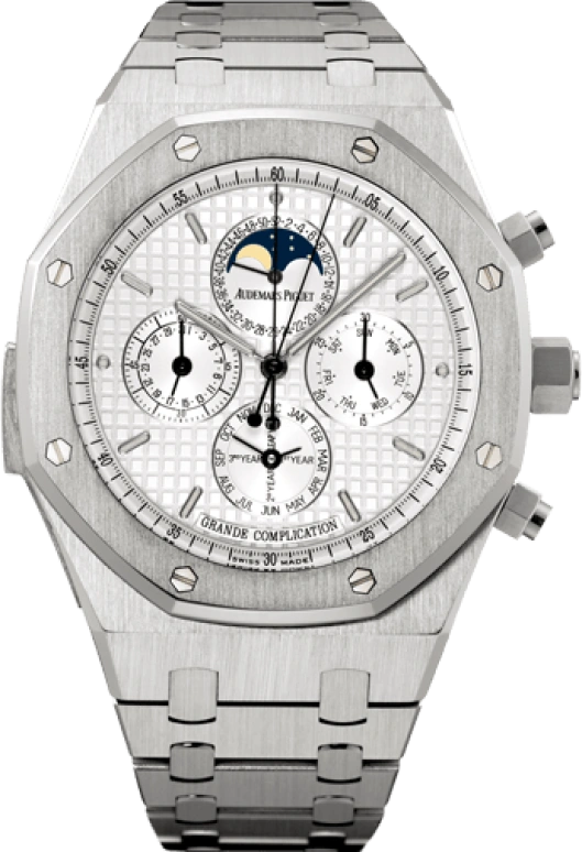 Audemars Piguet,Royal Oak 44mm,44mm,White Gold,Silver,White,Automatic,Chronograph,Moonphase,Perpetual Calendar,Month,45hours,In-house Caliber,25865BC,25865BC.OO.1105BC.04