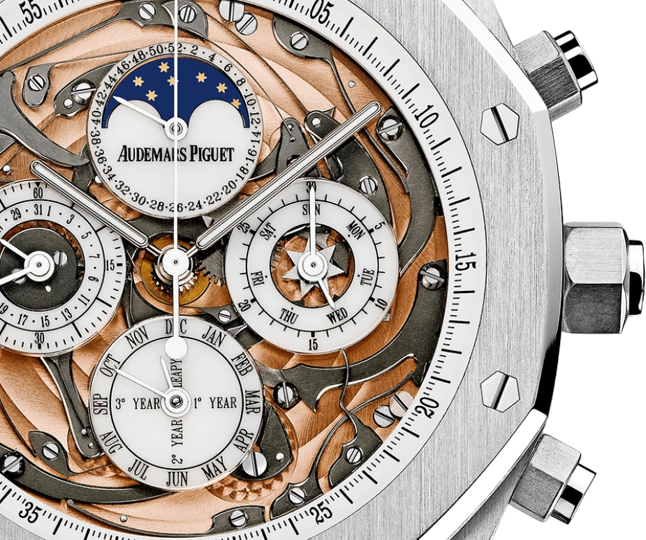 Audemars Piguet,Royal Oak 44mm,44mm,White Gold,Skeleton,Automatic,Chronograph,Moonphase,Perpetual Calendar,Month,45hours,In-house Caliber,26552BC,26552BC.OO.D002CR.01