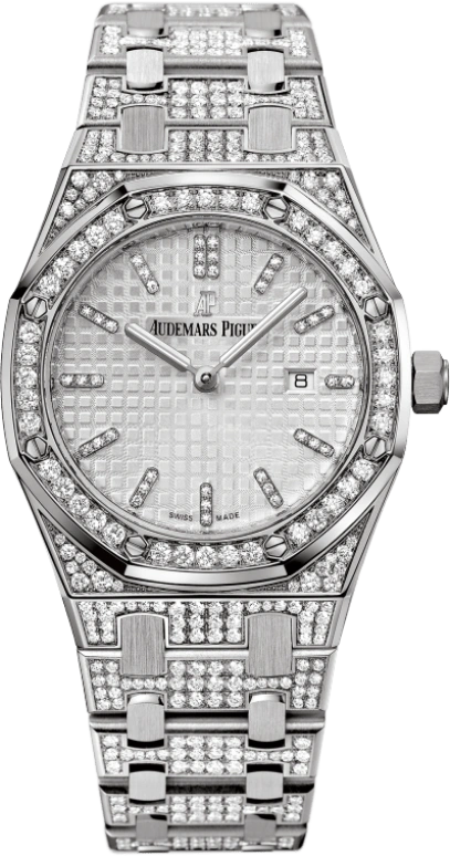 Audemars Piguet,Royal Oak 33mm,33mm,White Gold,Silver,White,Quartz,Day,In-house Caliber,67652BC,67652BC.ZZ.1262BC.01