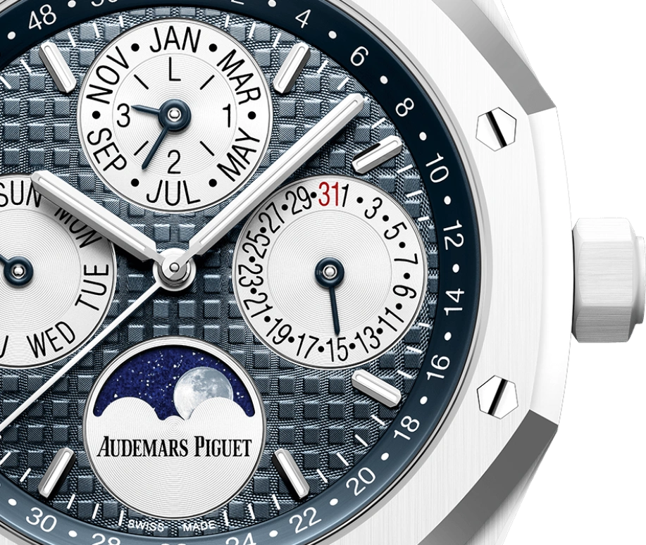 Audemars Piguet,Royal Oak 41mm,41mm,Ceramic,Blue,Automatic,Moonphase,Perpetual Calendar,Leap Year,Month,40hours,In-house Caliber,Edward Christopher Sheeran,Ed Sheeran,26579CB,26579CB.OO.1225CB.01