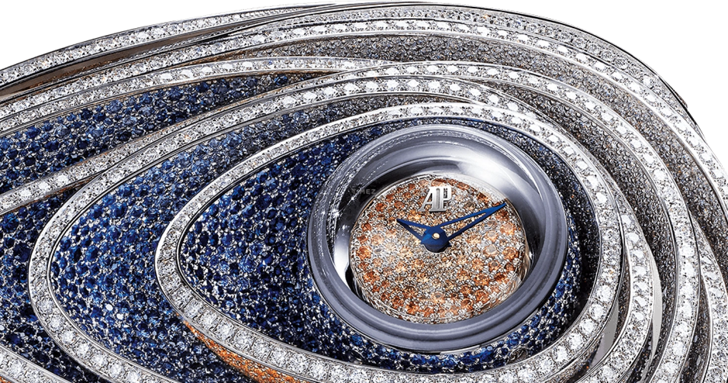 Audemars Piguet,Haute Joaillerie 47.20mm,47.20mm,White Gold,Blue,Gradient,Orange,Quartz,In-house Caliber,Sapphire,67705BC,67705BC.ZS.9192BC.01