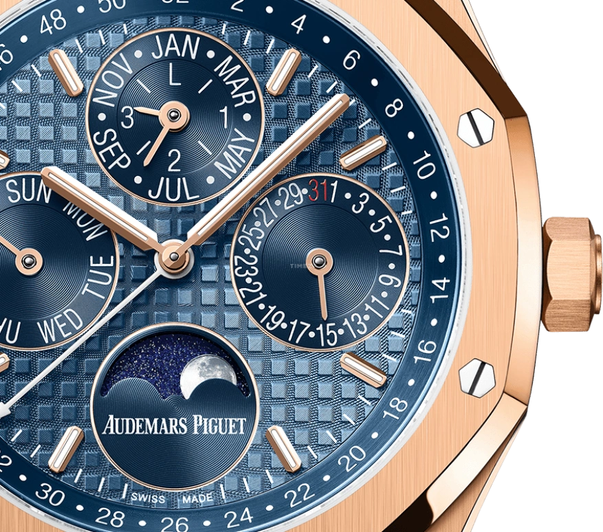 Audemars Piguet,Royal Oak 41mm,41mm,Pink Gold,Blue,Automatic,Moonphase,Perpetual Calendar,Leap Year,Month,40hours,In-house Caliber,26574OR,26574OR.OO.1220OR.03