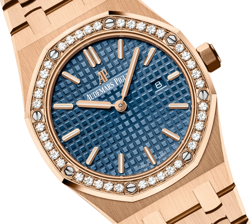 Audemars Piguet,Royal Oak 33mm,33mm,Pink Gold,Blue,Quartz,Day,In-house Caliber,67651OR,67651OR.ZZ.1261OR.02