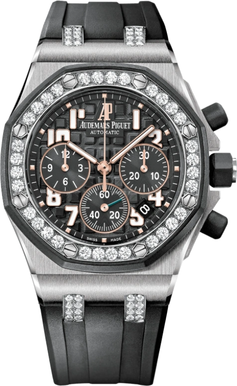 Audemars Piguet,Royal Oak Offshore 37mm,37mm,Rubber,Stainless Steel,Black,Automatic,Chronograph,Day,26211SK,26211SK.ZZ.D002CA.01
