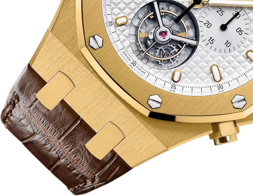 Audemars Piguet,Royal Oak 44mm,44mm,Yellow Gold,Silver,White,Handwound,Chronograph,Tourbillon,25977BA,25977BA.OO.D088CR.01