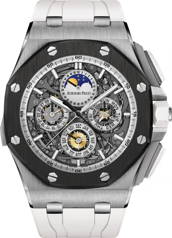 Audemars Piguet,Royal Oak Offshore 44mm,44mm,Titanium,Ceramic,Skeleton,Grey,Automatic,Chronograph,Moonphase,Perpetual Calendar,Month,45hours,In-house Caliber,26571IO,26571IO.OO.A010CA.01