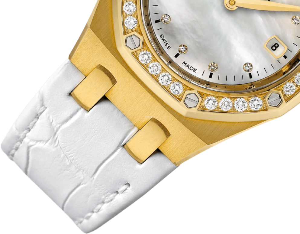 Audemars Piguet,Royal Oak 33mm,33mm,Yellow Gold,White,Quartz,Day,In-house Caliber,67601BA,67601BA.ZZ.D012CR.03