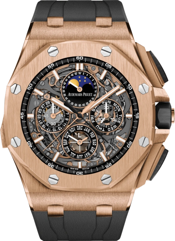 Audemars Piguet,Royal Oak Offshore 44mm,44mm,Pink Gold,Skeleton,Grey,Automatic,Chronograph,Moonphase,Perpetual Calendar,Month,45hours,In-house Caliber,26571OR,26571OR.OO.A002CA.01