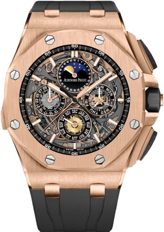 Audemars Piguet,Royal Oak Offshore 44mm,44mm,Pink Gold,Skeleton,Grey,Automatic,Chronograph,Moonphase,Perpetual Calendar,Month,45hours,In-house Caliber,26571OR,26571OR.OO.A002CA.01