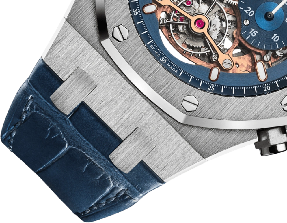 Audemars Piguet,Royal Oak 44mm,44mm,White Gold,Skeleton,Blue,Handwound,Chronograph,Tourbillon,26347PT,26347PT.OO.D315CR.01