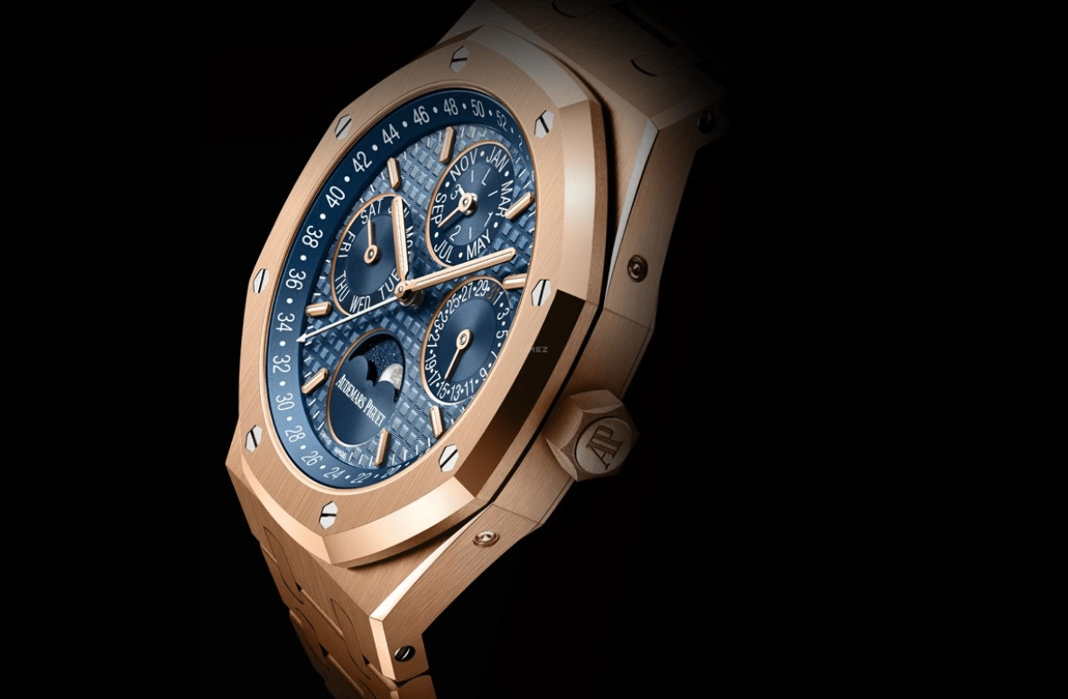 Audemars Piguet,Royal Oak 41mm,41mm,Pink Gold,Blue,Automatic,Moonphase,Perpetual Calendar,Leap Year,Month,40hours,In-house Caliber,26574OR,26574OR.OO.1220OR.03