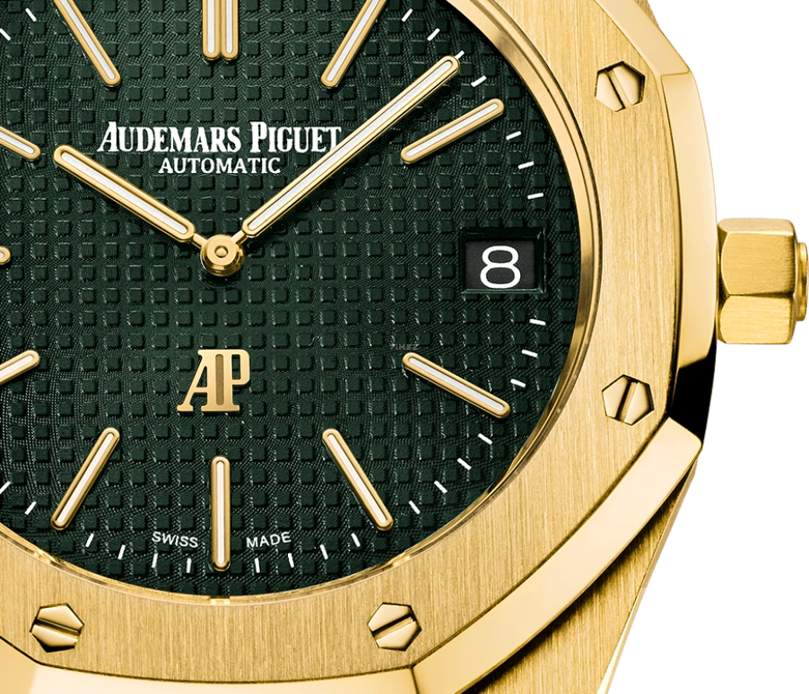 Audemars Piguet,Royal Oak 39mm,39mm,Yellow Gold,Green,Automatic,Day,40hours,15205BA,15205BA.OO.1240BA.01