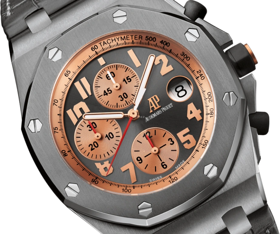 Audemars Piguet,Royal Oak Offshore 42mm,42mm,Titanium,Rose Gold,Grey,Automatic,Chronograph,Day,26179IR,26179IR.OO.A005CR.01