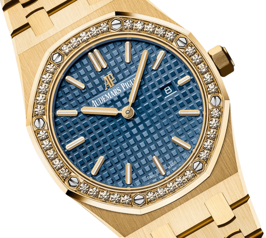 Audemars Piguet,Royal Oak 33mm,33mm,Yellow Gold,Blue,Quartz,Day,In-house Caliber,67651BA,67651BA.ZZ.1261BA.02