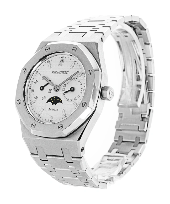 Audemars Piguet,Royal Oak 36mm,36mm,Stainless Steel,White,Silver,Automatic,Moonphase,Date,Day,25594ST,25594ST.OO.0789ST.05