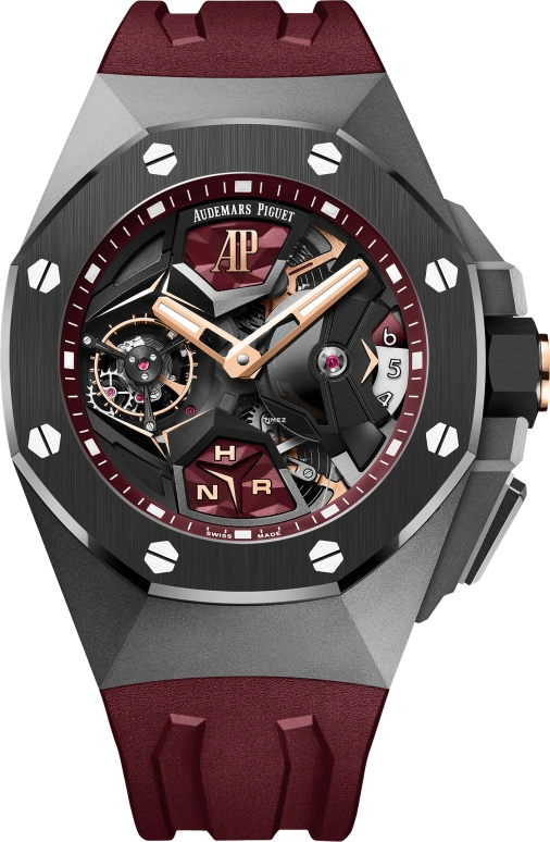 Audemars Piguet,Royal Oak Concept 44mm,44mm,Titanium,Grey,Skeleton,Red,Handwound,Dule Time,Tourbillon,Function Selector,26589IO,26589IO.OO.D500CA.01