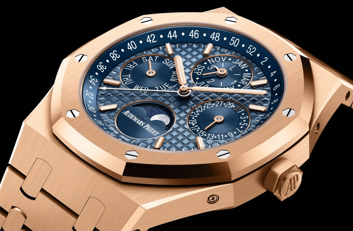 Audemars Piguet,Royal Oak 41mm,41mm,Pink Gold,Blue,Automatic,Moonphase,Perpetual Calendar,Leap Year,Month,40hours,In-house Caliber,26574OR,26574OR.OO.1220OR.03