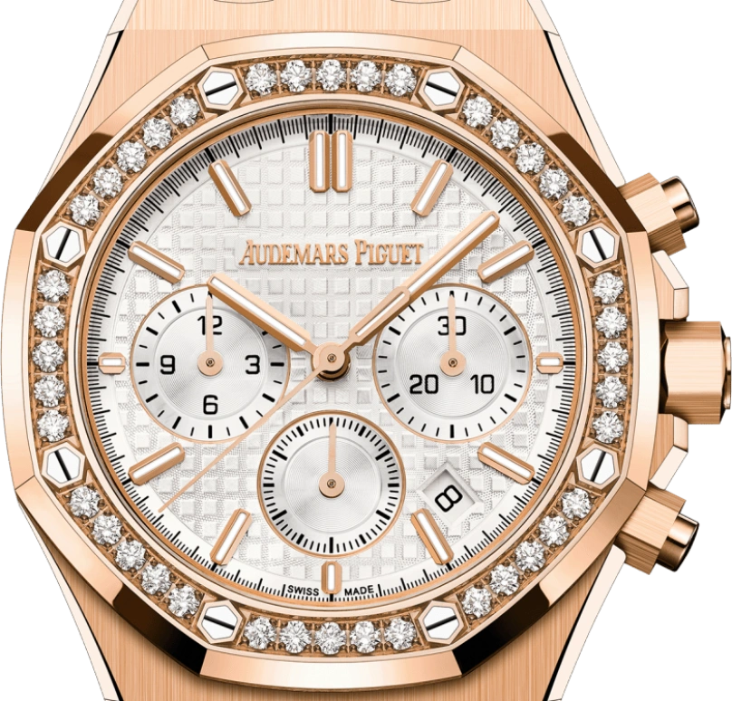 Audemars Piguet,Royal Oak 38mm,38mm,Rose Gold,Silver,White,Automatic,Chronograph,Day,26715OR,26715OR.ZZ.1356OR.01