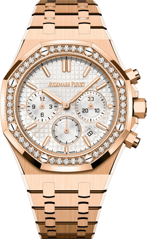 Audemars Piguet,Royal Oak 38mm,38mm,Rose Gold,Silver,White,Automatic,Chronograph,Day,26715OR,26715OR.ZZ.1356OR.01