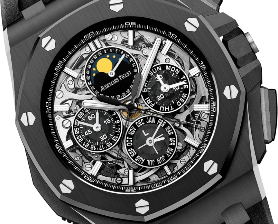 Audemars Piguet,Royal Oak Offshore 44mm,44mm,Titanium,Ceramic,Skeleton,Automatic,Chronograph,Moonphase,Perpetual Calendar,Month,45hours,In-house Caliber,26582CE,26582CE.OO.A002CA.01