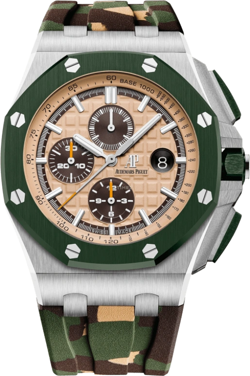 Audemars Piguet,Royal Oak Offshore 44mm,44mm,Ceramic,Stainless Steel,Brown,Cream,Automatic,Chronograph,Day,26400SO,26400SO.OO.A054CA.01