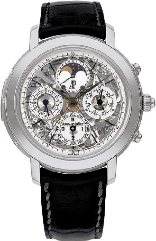 Audemars Piguet,Jules Audemars 42mm,42mm,Platinum,See-through,Automatic,Chronograph,Moonphase,Perpetual Calendar,Month,45hours,In-house Caliber,25996PT,25996PT.OO.D002CR.01