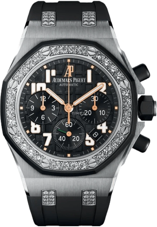 Audemars Piguet,Royal Oak Offshore 37mm,37mm,Rubber,Stainless Steel,Black,Automatic,Chronograph,Day,26211SK,26211SK.ZZ.D002CA.01