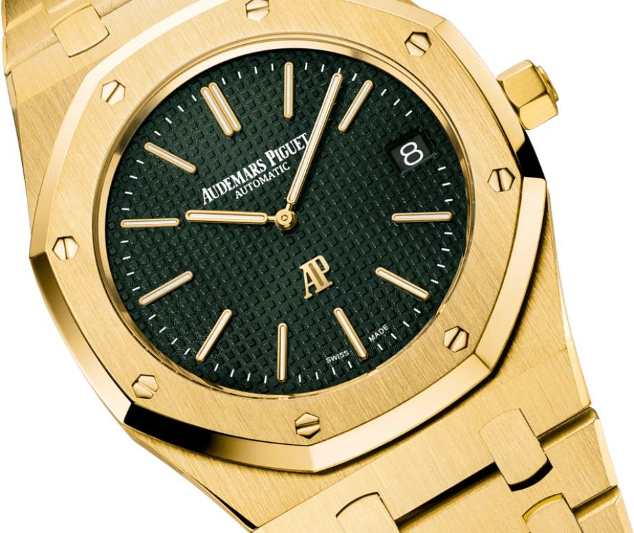 Audemars Piguet,Royal Oak 39mm,39mm,Yellow Gold,Green,Automatic,Day,40hours,15205BA,15205BA.OO.1240BA.01