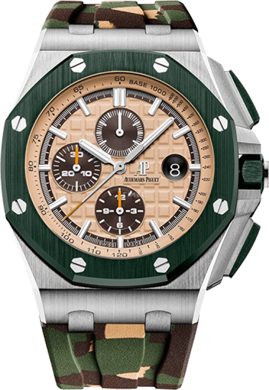 Audemars Piguet,Royal Oak Offshore 44mm,44mm,Ceramic,Stainless Steel,Brown,Cream,Automatic,Chronograph,Day,26400SO,26400SO.OO.A054CA.01