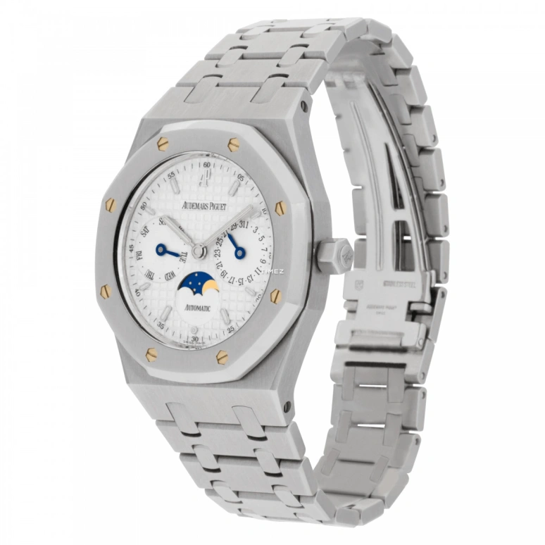 Audemars Piguet,Royal Oak 36mm,36mm,Stainless Steel,White,Silver,Automatic,Moonphase,Date,Day,25594ST,25594ST.OO.0789ST.05