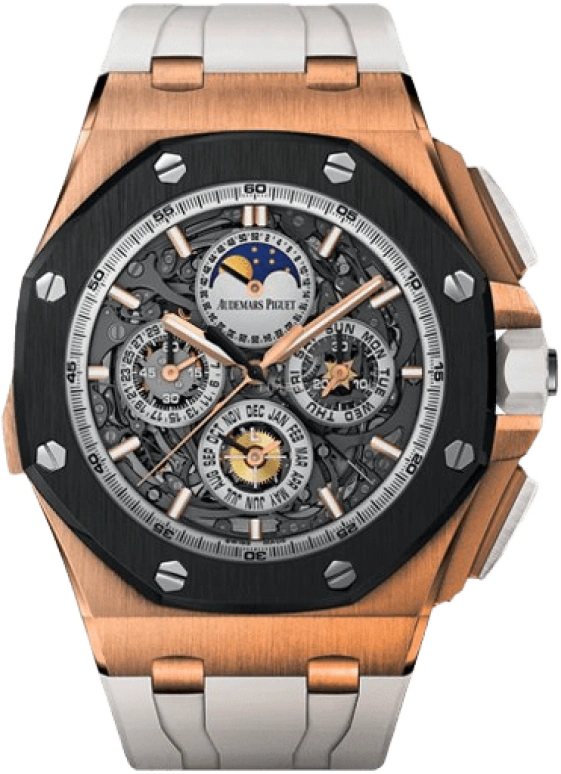 Audemars Piguet,Royal Oak Offshore 44mm,44mm,Pink Gold,Ceramic,Skeleton,Automatic,Chronograph,Moonphase,Perpetual Calendar,Month,45hours,In-house Caliber,26571RO,26571RO.OO.A010CA.01