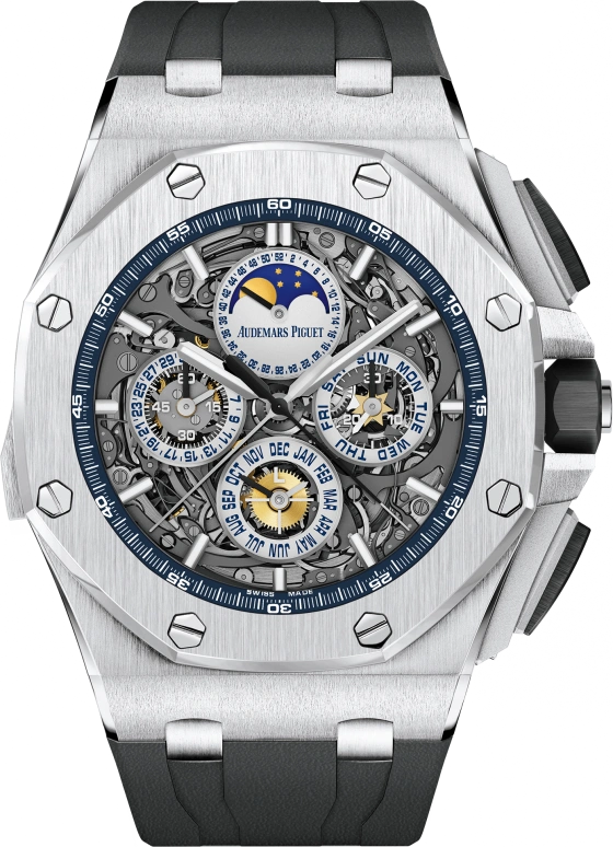 Audemars Piguet,Royal Oak Offshore 44mm,44mm,White Gold,Skeleton,Automatic,Chronograph,Moonphase,Perpetual Calendar,Month,45hours,In-house Caliber,26571BC,26571BC.OO.A002CA.01