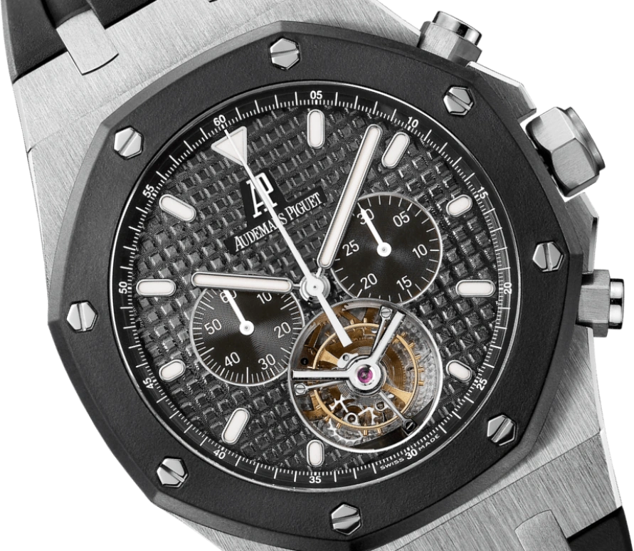 Audemars Piguet,Royal Oak 44mm,44mm,Ceramic,Stainless Steel,Black,Handwound,Chronograph,Tourbillon,26377SK,26377SK.OO.D002CA.01