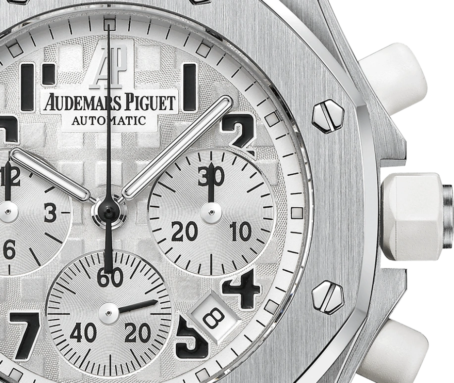 Audemars Piguet,Royal Oak Offshore 37mm,37mm,Rubber,Stainless Steel,White,Silver,Automatic,Chronograph,Day,26283ST,26283ST.OO.D010CA.01