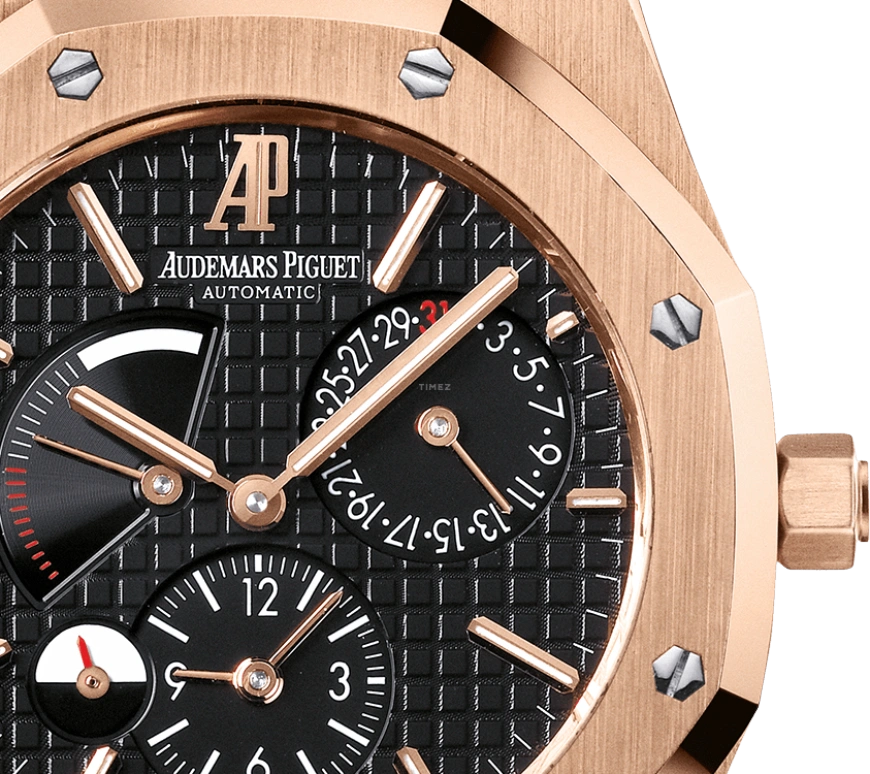 Audemars Piguet,Royal Oak 39mm,39mm,Rose Gold,Black,Automatic,Day,Power Reserve Indicator,Dule Time,26120OR,26120OR.OO.D002CR.01