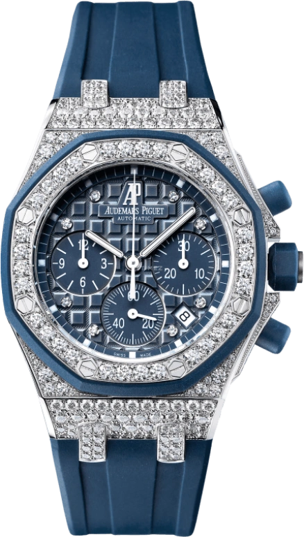 Audemars Piguet,Royal Oak Offshore 37mm,37mm,White Gold,Rubber,Blue,Automatic,Chronograph,Day,26092CK,26092CK.ZZ.D021CA.01