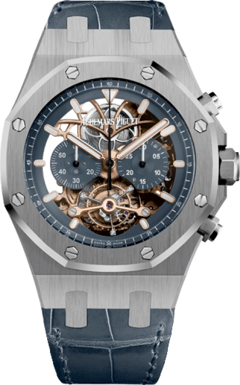 Audemars Piguet,Royal Oak 44mm,44mm,White Gold,Skeleton,Blue,Handwound,Chronograph,Tourbillon,26347PT,26347PT.OO.D315CR.01