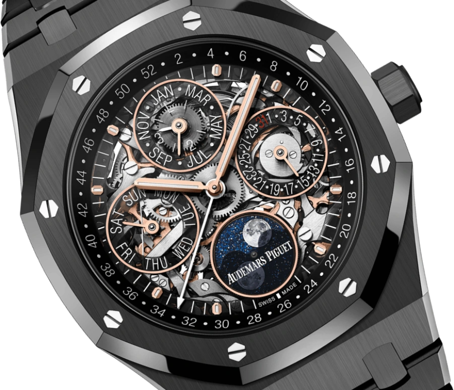 Audemars Piguet,Royal Oak 41mm,41mm,Titanium,Ceramic,Skeleton,Black,Automatic,Moonphase,Perpetual Calendar,Leap Year,Month,40hours,In-house Caliber,Wilber Pan,Will Pan,26585CE,26585CE.OO.1225CE.01