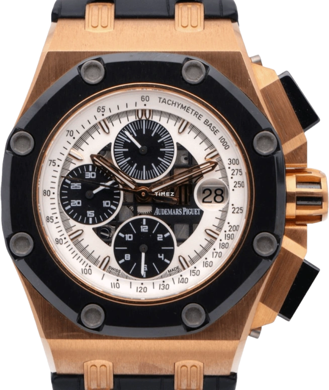 Audemars Piguet,Royal Oak Offshore 42mm,42mm,Pink Gold,Titanium,Ceramic,Skeleton,Black,White,Automatic,Chronograph,Day,26286RO,26286RO.OO.D002CR.01