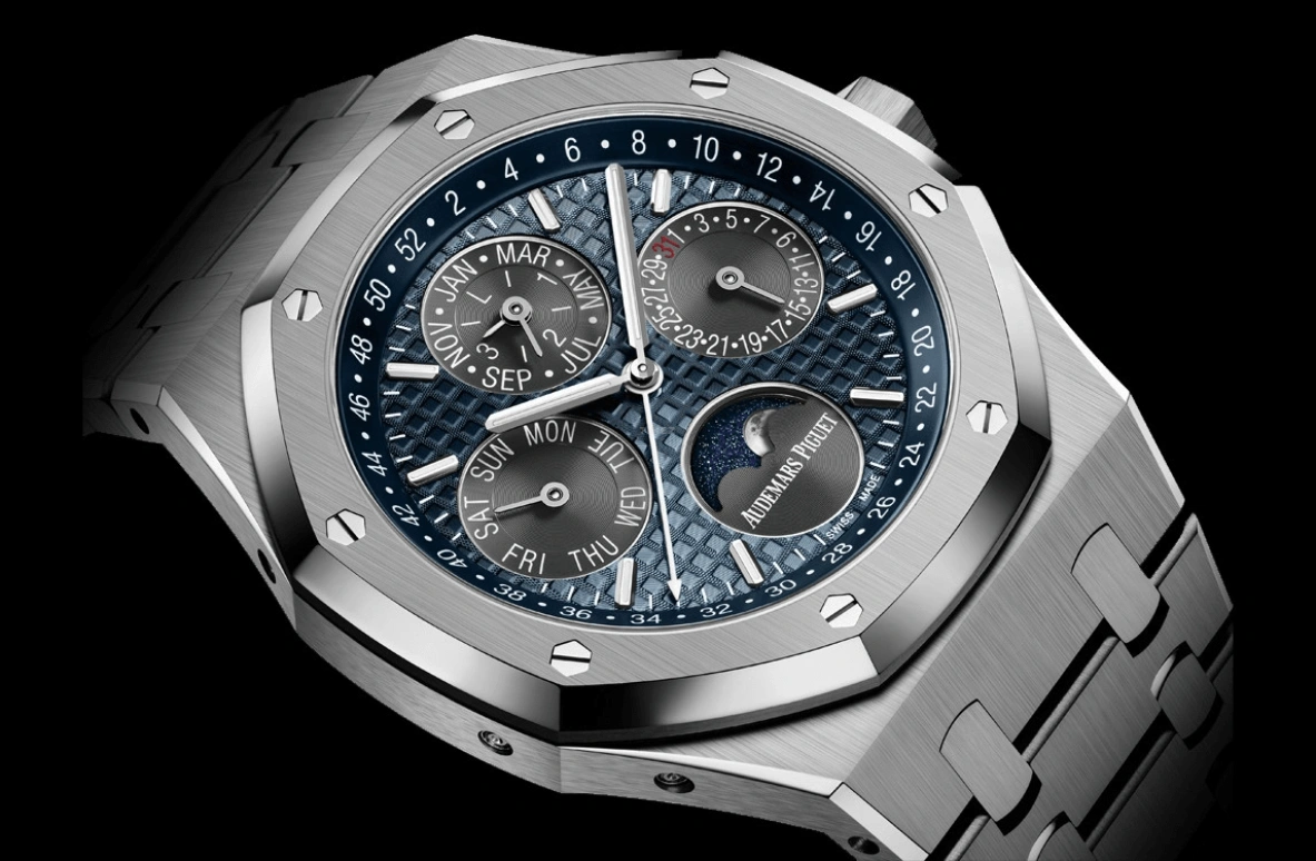 Audemars Piguet,Royal Oak 41mm,41mm,Titanium,Blue,Automatic,Moonphase,Perpetual Calendar,Leap Year,Month,40hours,In-house Caliber,26574TI,26574TI.OO.1220TI.01