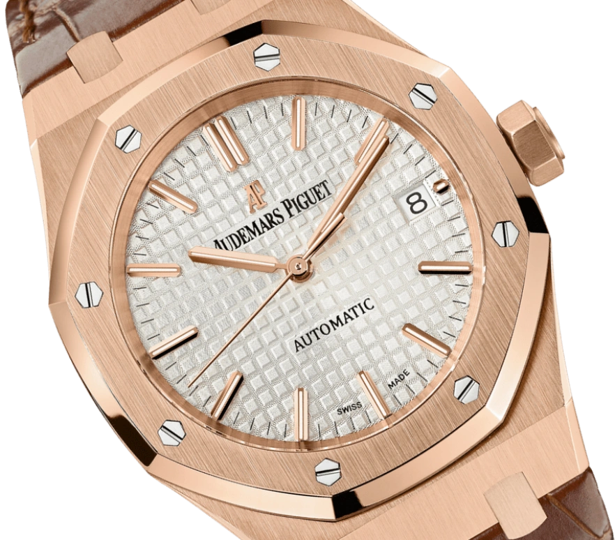 Audemars Piguet,Royal Oak 37mm,37mm,Pink Gold,Silver,White,Silver White,Automatic,Day,60hours,15450OR,15450OR.OO.D088CR.01