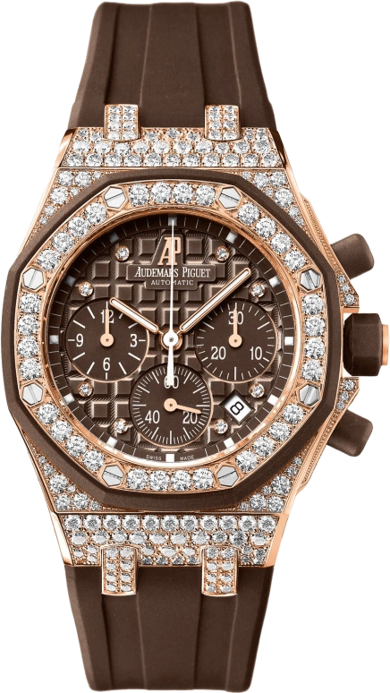 Audemars Piguet,Royal Oak Offshore 37mm,37mm,Pink Gold,Rubber,Brown,Rose,Automatic,Chronograph,Day,26092OK,26092OK.ZZ.D080CA.01